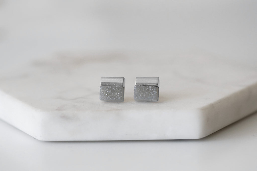 Gracie Collection - Silver Stormy Quartz Stud Earrings