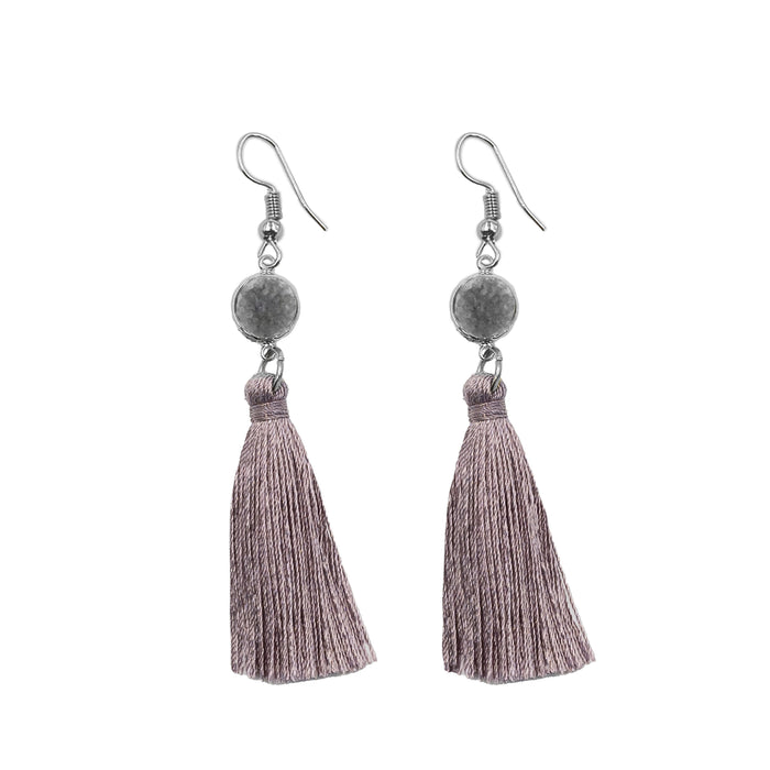Indra Collection - Silver Smoky Lilac Tassel Earrings (Limited Edition) (Wholesale)