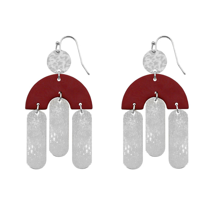 Kissa Collection - Silver Maroon Earrings (Wholesale)