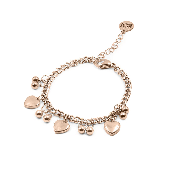 Love Collection - Rose Gold Heart Charm Bracelet (Wholesale)