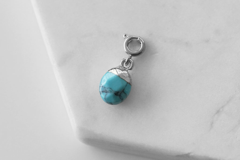 Maker Collection - Silver Aqua Marine Dipped Oval Charm