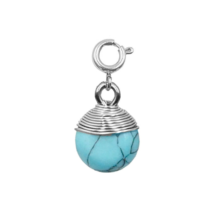 Maker Collection - Silver Aqua Marine Wire Wrapped Charm (Wholesale)
