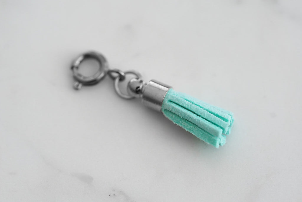 Maker Collection - Silver Teal Suede Tassel Charm