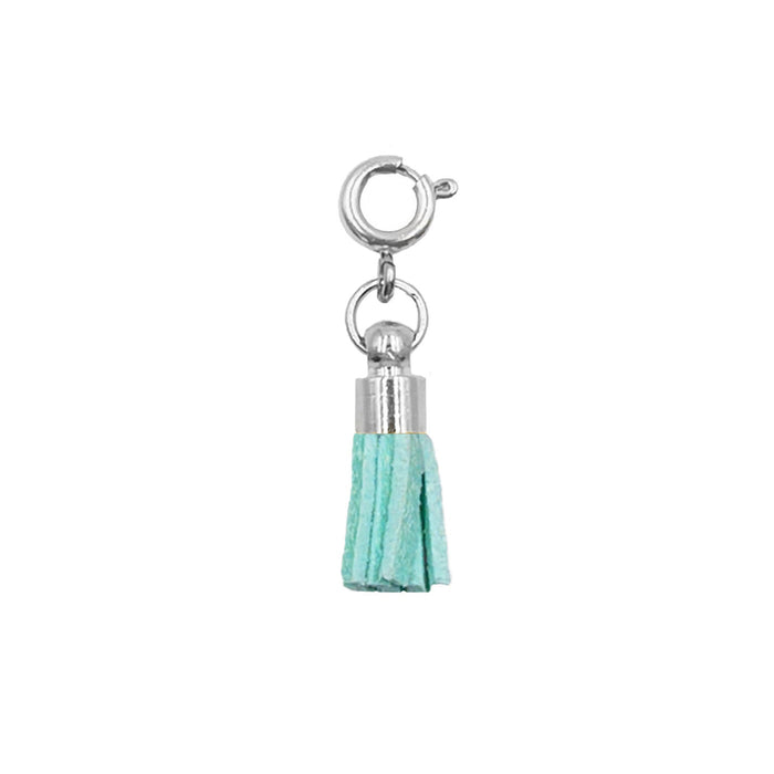 Maker Collection - Silver Teal Suede Tassel Charm (Wholesale)