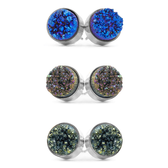 Regal Collection - Silver Cosmic Quartz Stud Earring Set