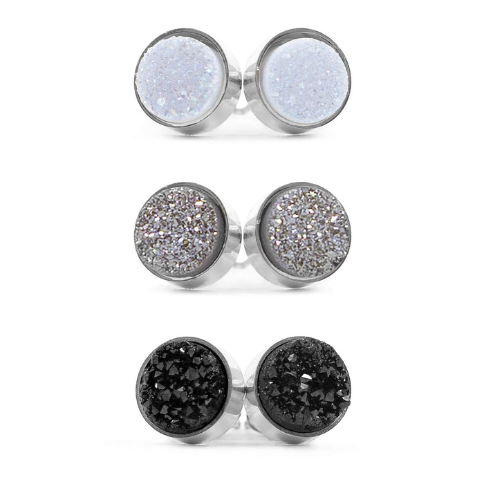 Regal Collection - Silver Noir Quartz Stud Earring Set