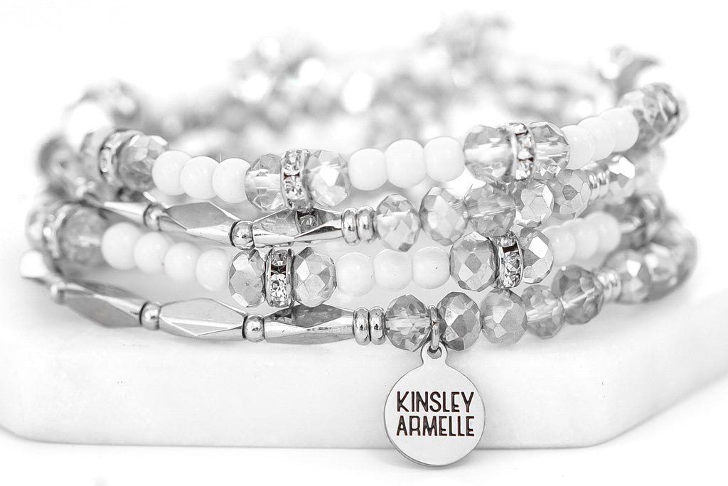 Stacked Collection - Silver Crystal Glass Bracelet Set
