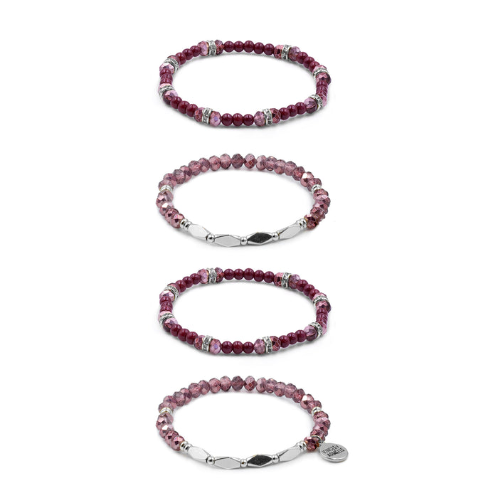 Stacked Collection - Silver Raspberry Wine Bracelet Set