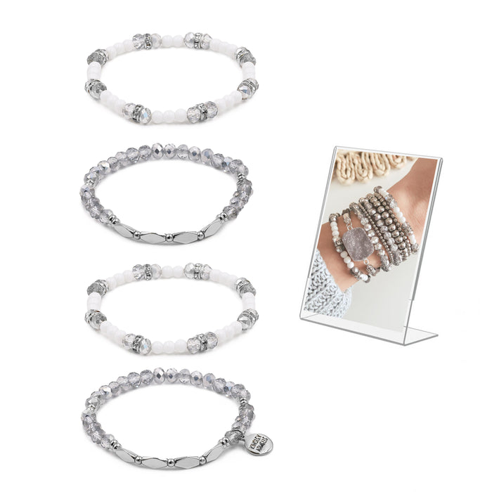 Stacked Collection - Silver Crystal Glass Bracelet Set (Wholesale)