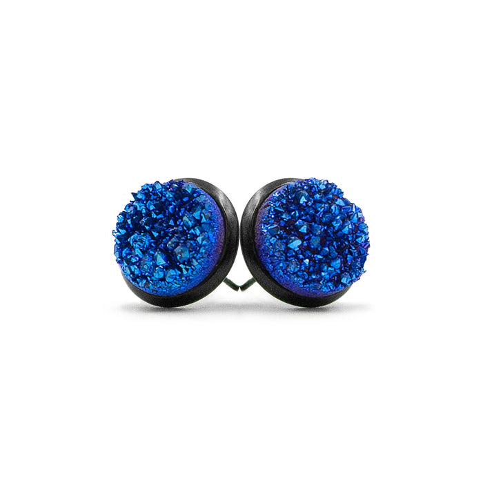 Stone Collection - Black Ondine Blue Quartz Stud Earrings (Wholesale)