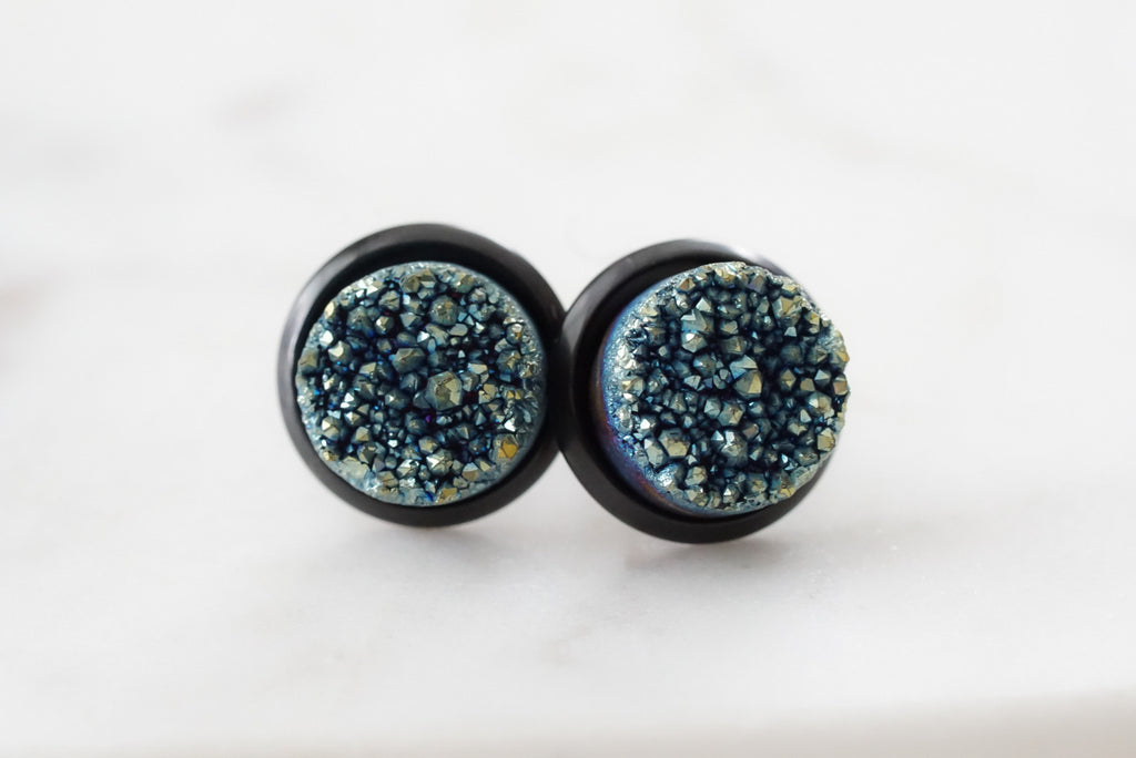Stone Collection - Black Venus Cosmic Quartz Stud Earrings