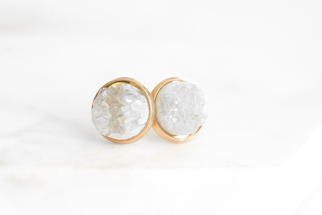 Stone Collection - Rose Gold Pearl Quartz Stud Earrings