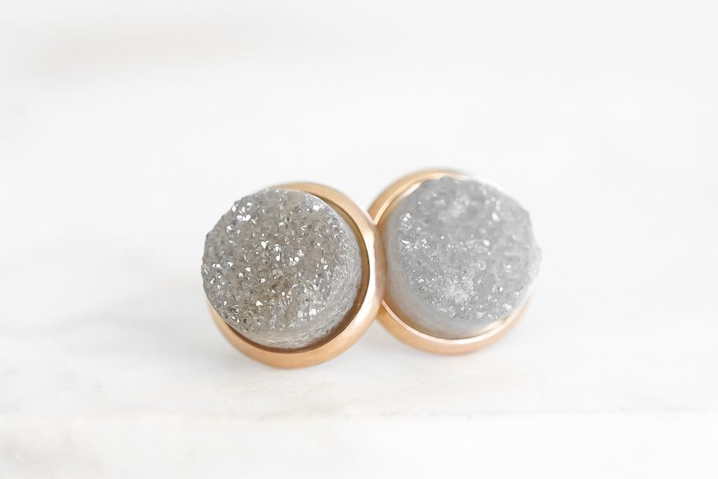 Stone Collection - Rose Gold Stormy Quartz Stud Earrings