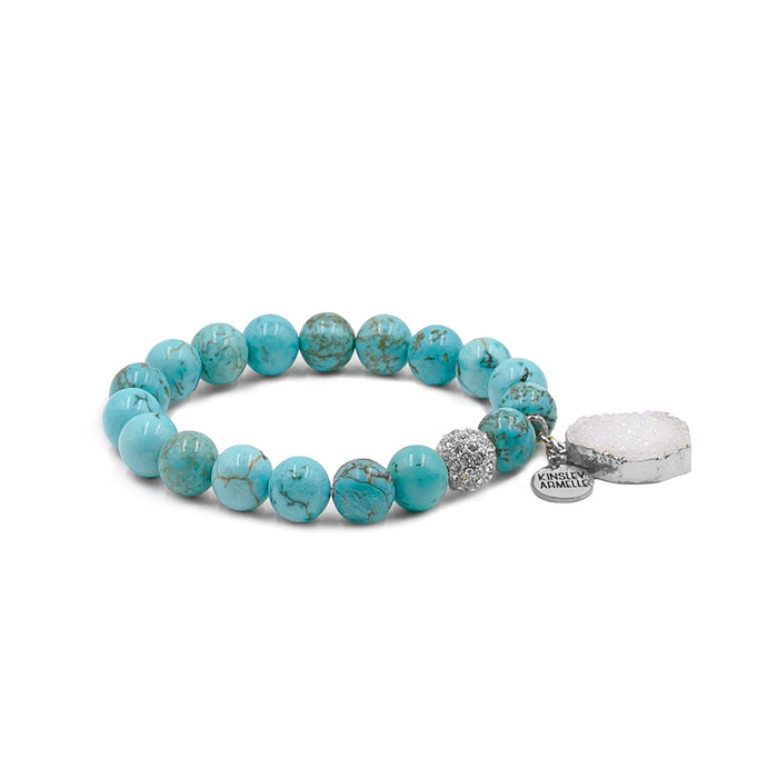 Stone Collection - Silver Aqua Marine Drop Bracelet (Wholesale)