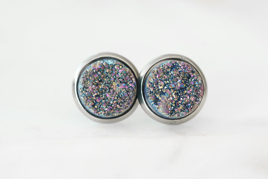 Stone Collection - Silver Elara Cosmic Quartz Stud Earrings