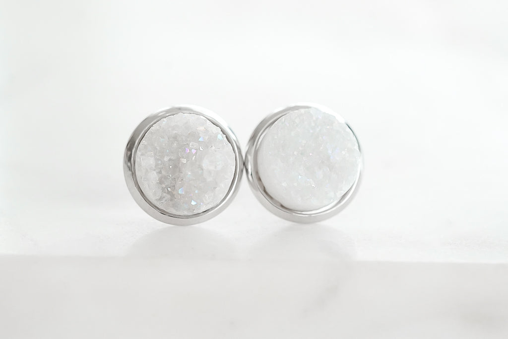 Stone Collection - Silver Pearl Quartz Stud Earrings