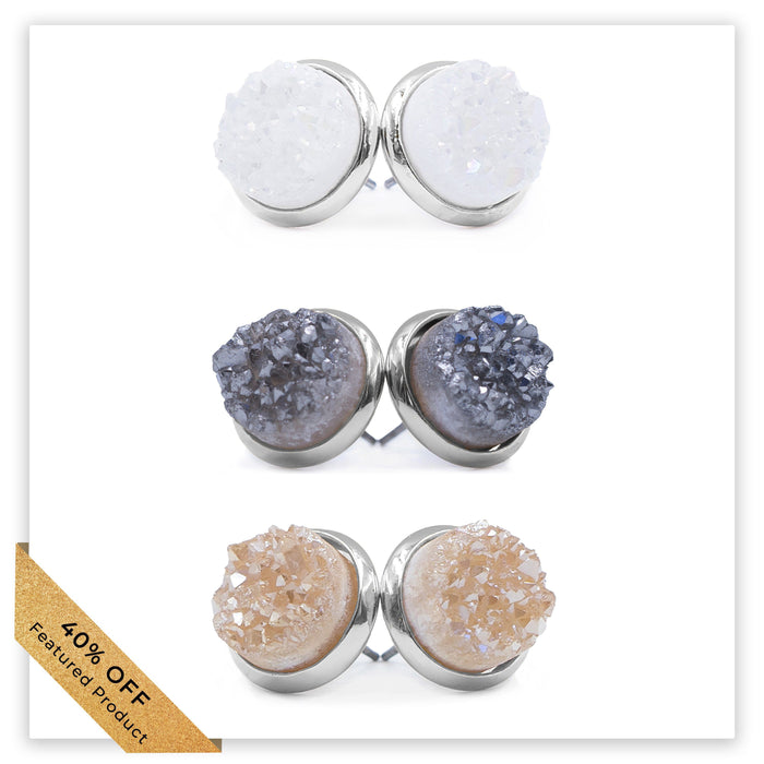 Stone Collection - Silver Quartz Earrings Set (Featured Product)