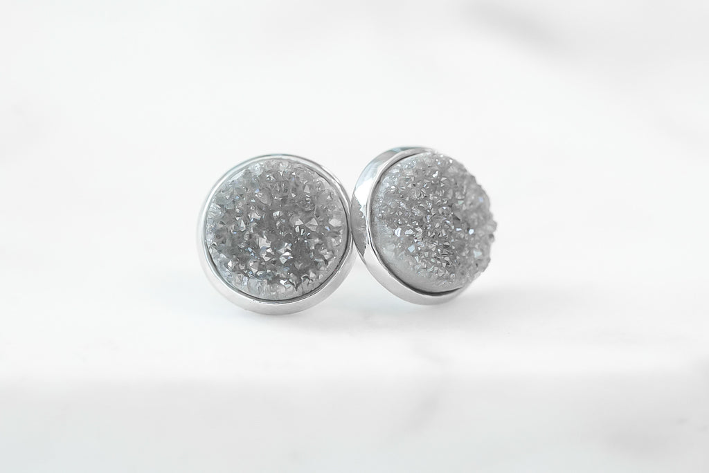 Stone Collection - Silver Stormy Quartz Stud Earrings
