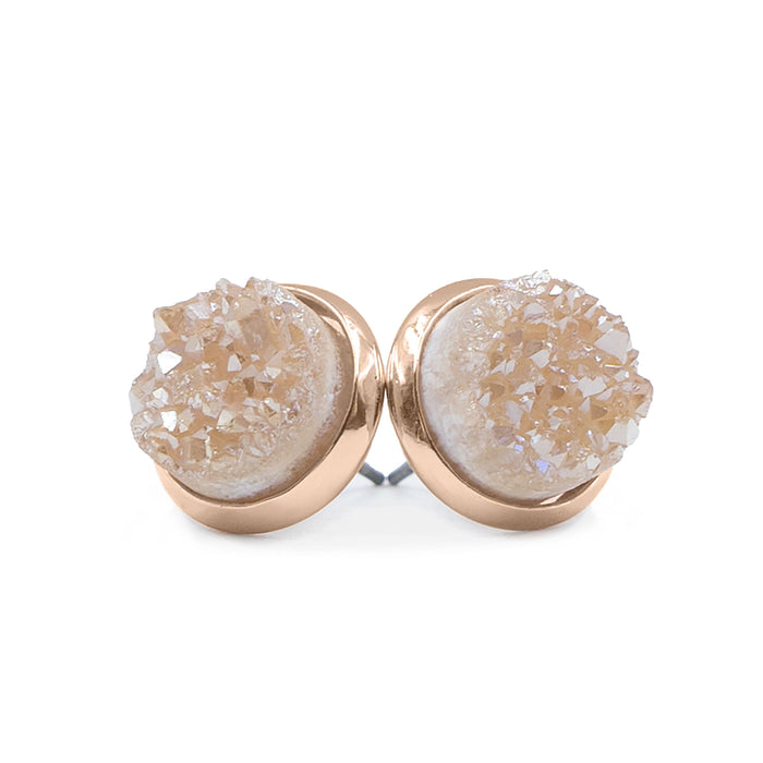 Stone Collection - Rose Gold Amber Quartz Stud Earrings (Wholesale)
