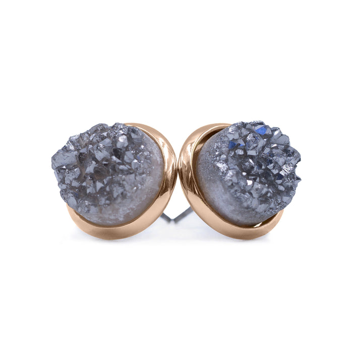 Stone Collection - Rose Gold Stormy Quartz Stud Earrings (Ambassador)
