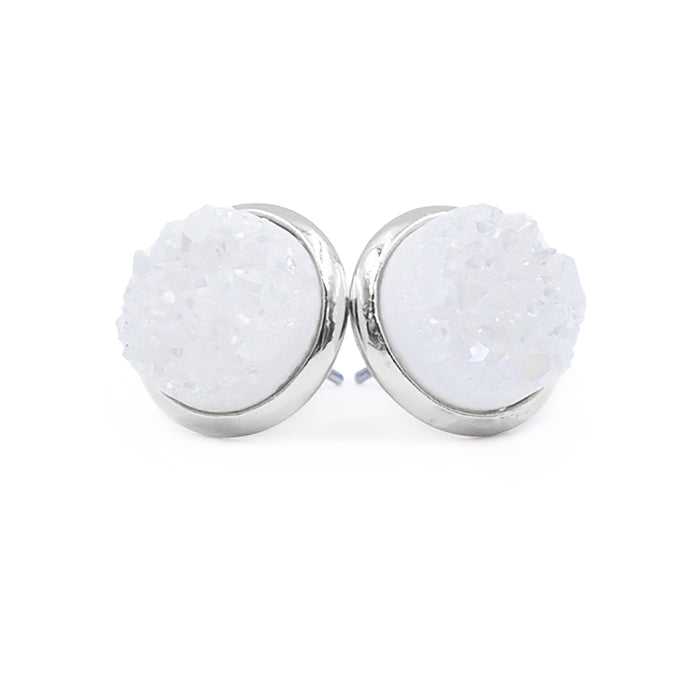 Stone Collection - Silver Pearl Quartz Stud Earrings (Wholesale)