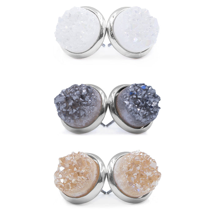 Stone Collection - Silver Quartz Earrings Set (Wholesale)