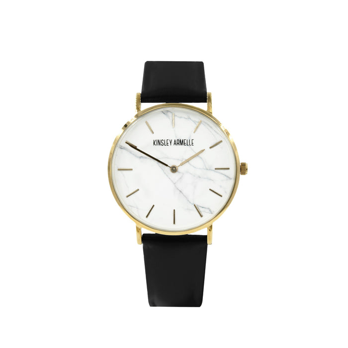 Tempus Collection - Gold Marble Black Leather Watch (Ambassador)