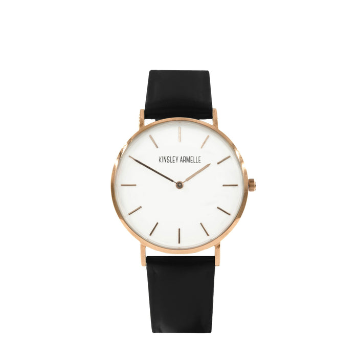 Tempus Collection - Rose Gold Ashen Black Leather Watch (Wholesale)