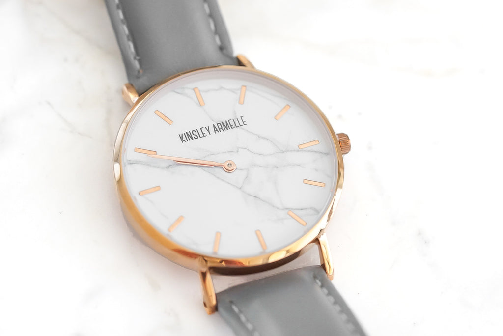 Tempus Collection - Rose Gold Marble Gray Leather Watch