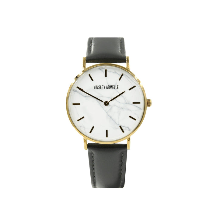 Tempus Collection - Gold Marble Gray Leather Watch