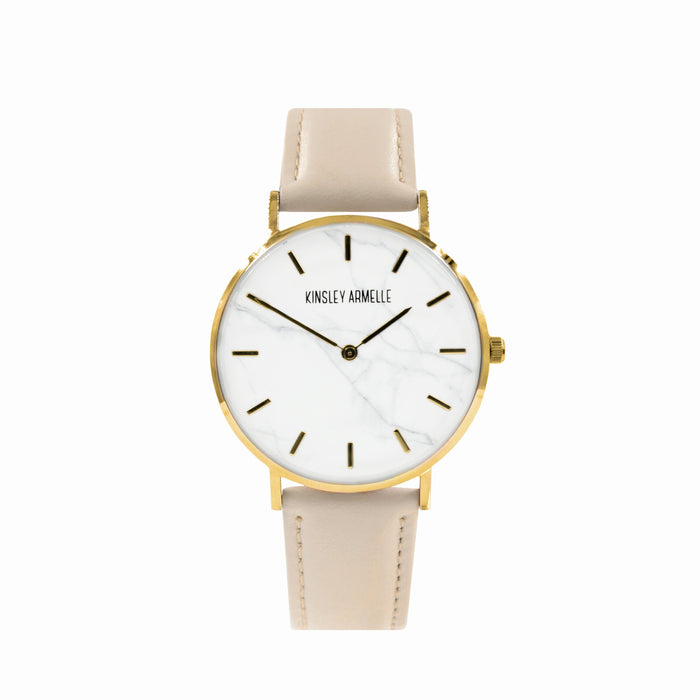 Tempus Collection - Gold Marble Tan Leather Watch
