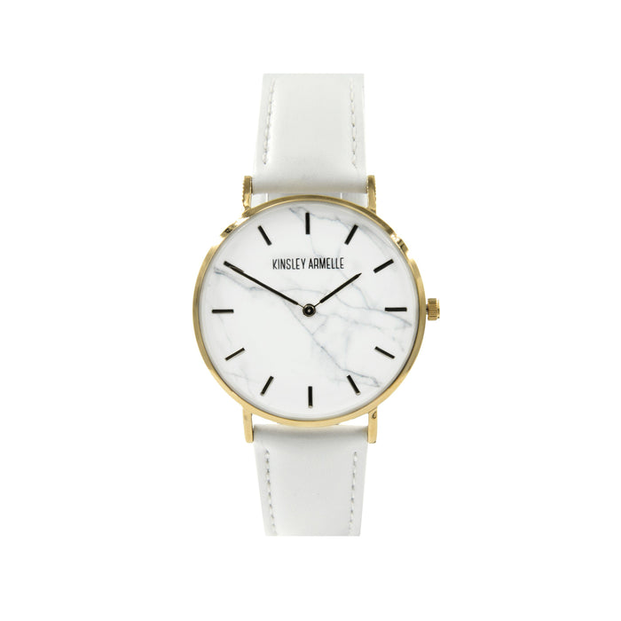 Tempus Collection - Gold Marble White Leather Watch