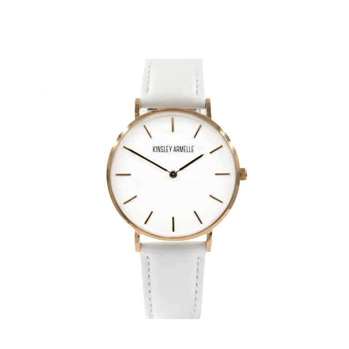 Tempus Collection - Rose Gold Ashen White Leather Watch