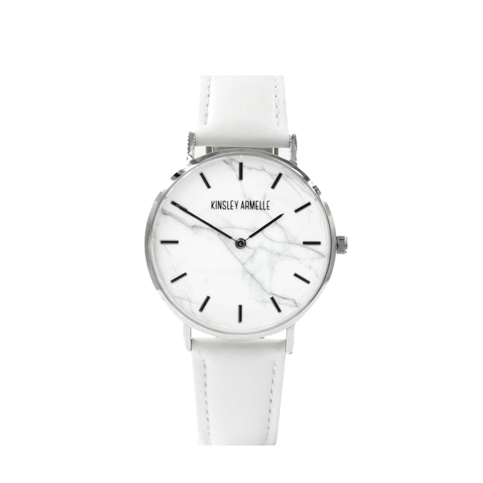 Tempus Collection - Silver Marble White Leather Watch